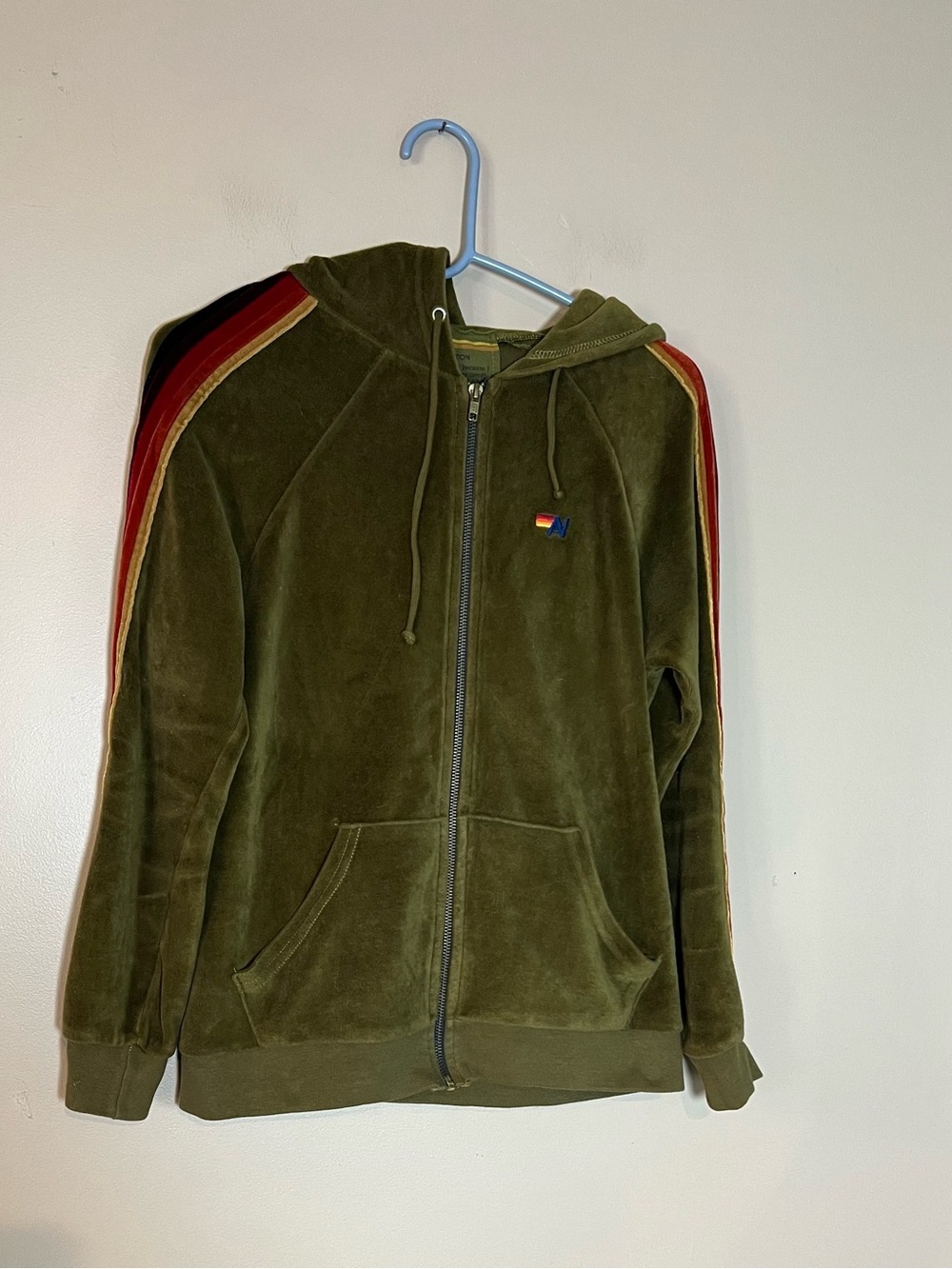 AVIATOR NATION Women's Small Green Velour Track Jacket Running Athletic Full Zip